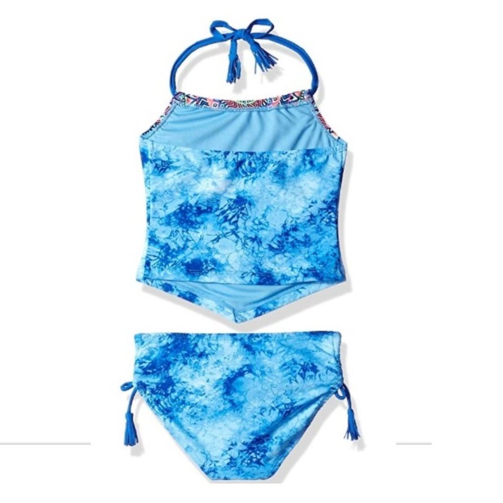 ANGEL BEACH Girls Tankini Swimsuit Blue Tie Dye - Picture 2 of 2